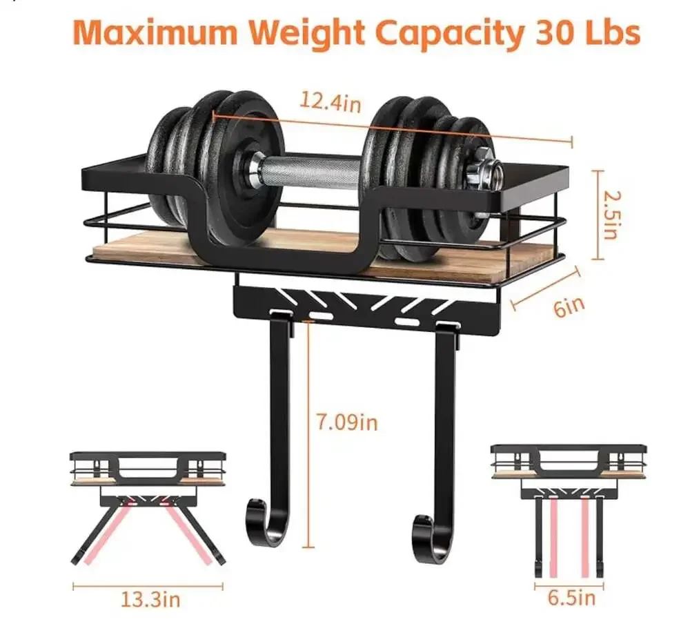 Multifunctional Wall Mounted Storage Shelf with Adjustable Hooks and Ironing Boa